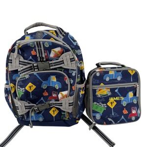 Pottery Barn Kids Construction Backpack and Lunch Box Set Navy Blue Trucks